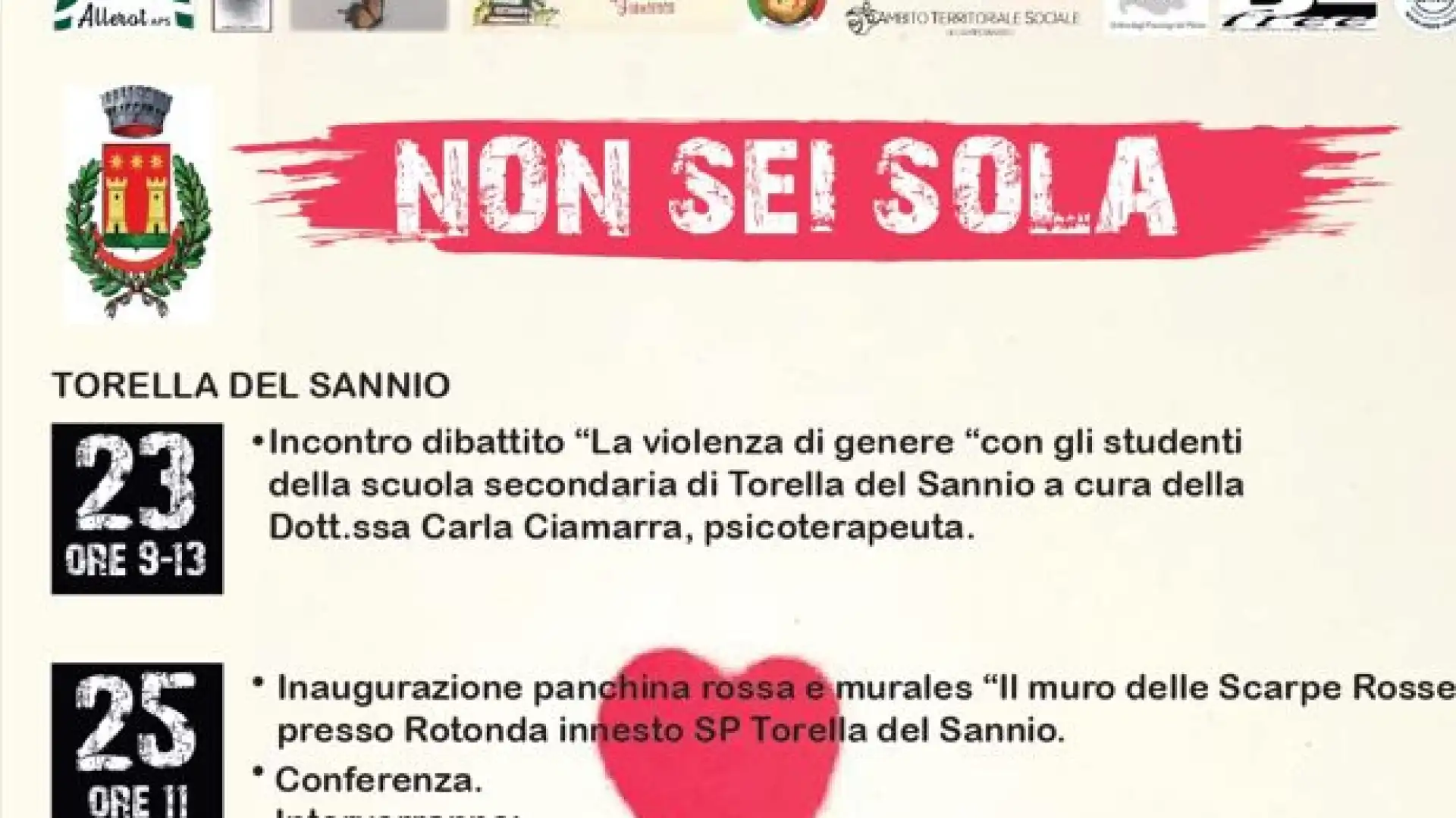 Giornata internazionale contro la violenza sulle donne,  a Torella del Sannio una tre giorni per sensibilizzare la cittadinanza e gli studenti.